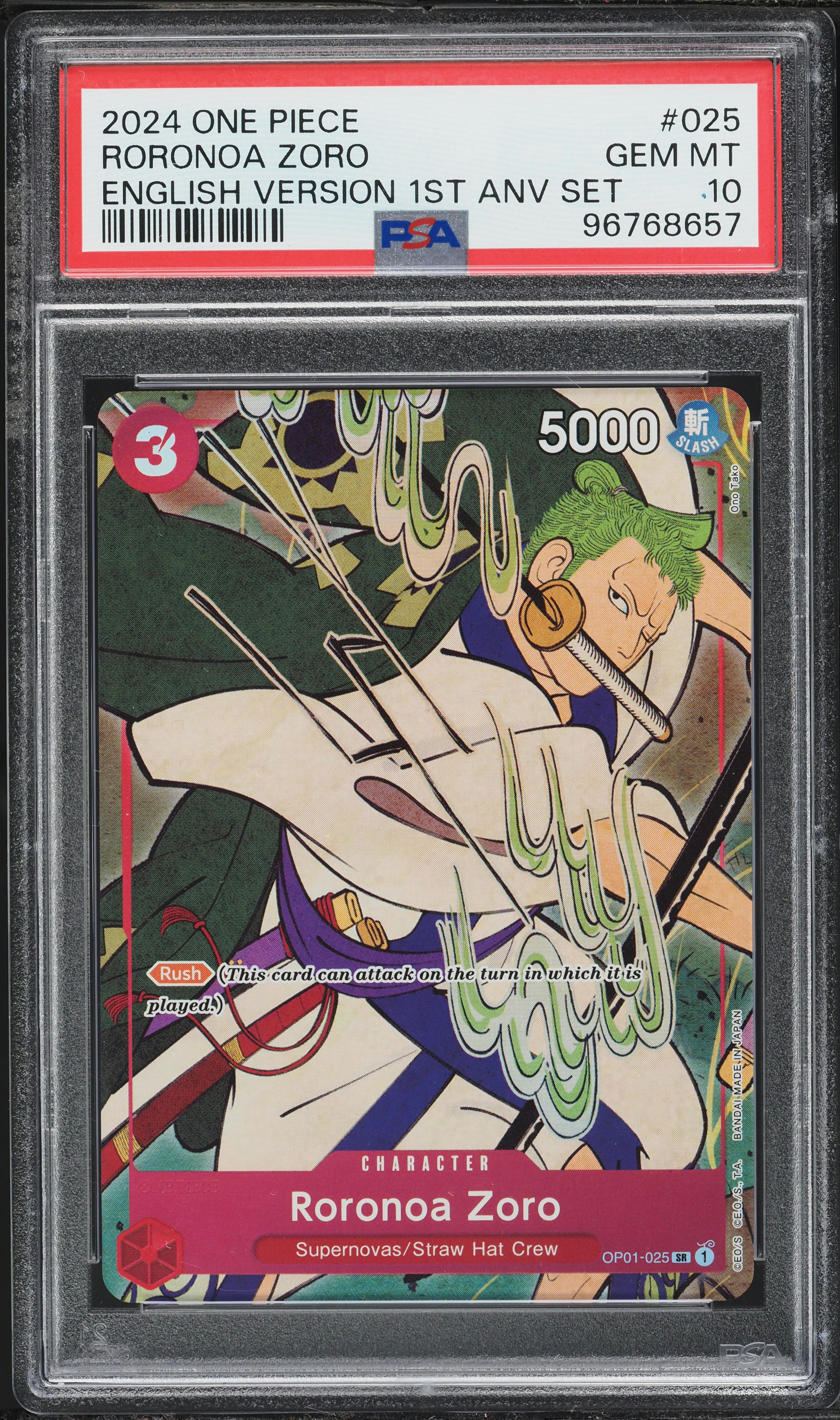 2024 One Piece 1st Anniversary Set SR Roronoa Zoro #OP01-025 PSA