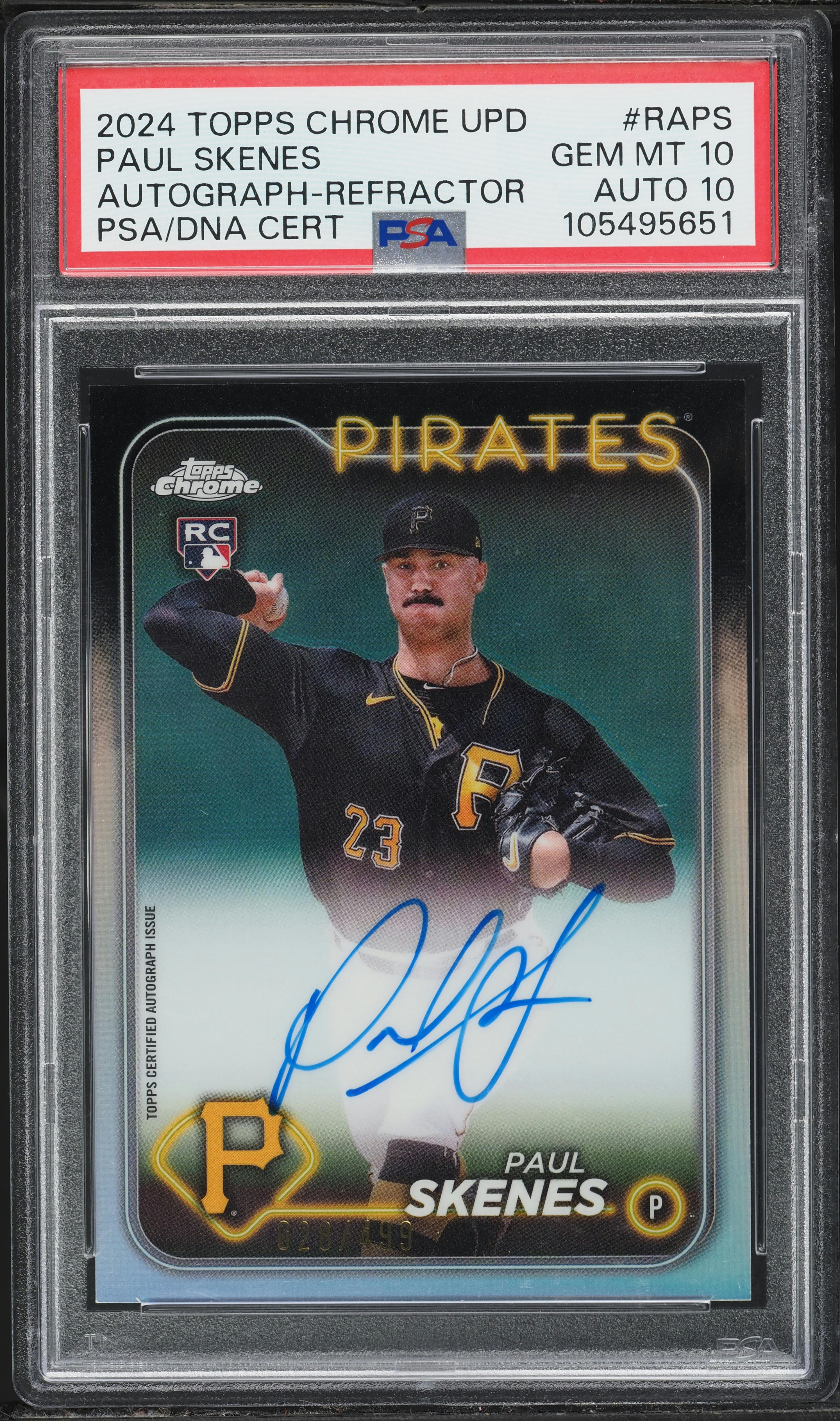 2024 Topps Chrome Update Refractor Paul Skenes ROOKIE AUTO DNA 10 