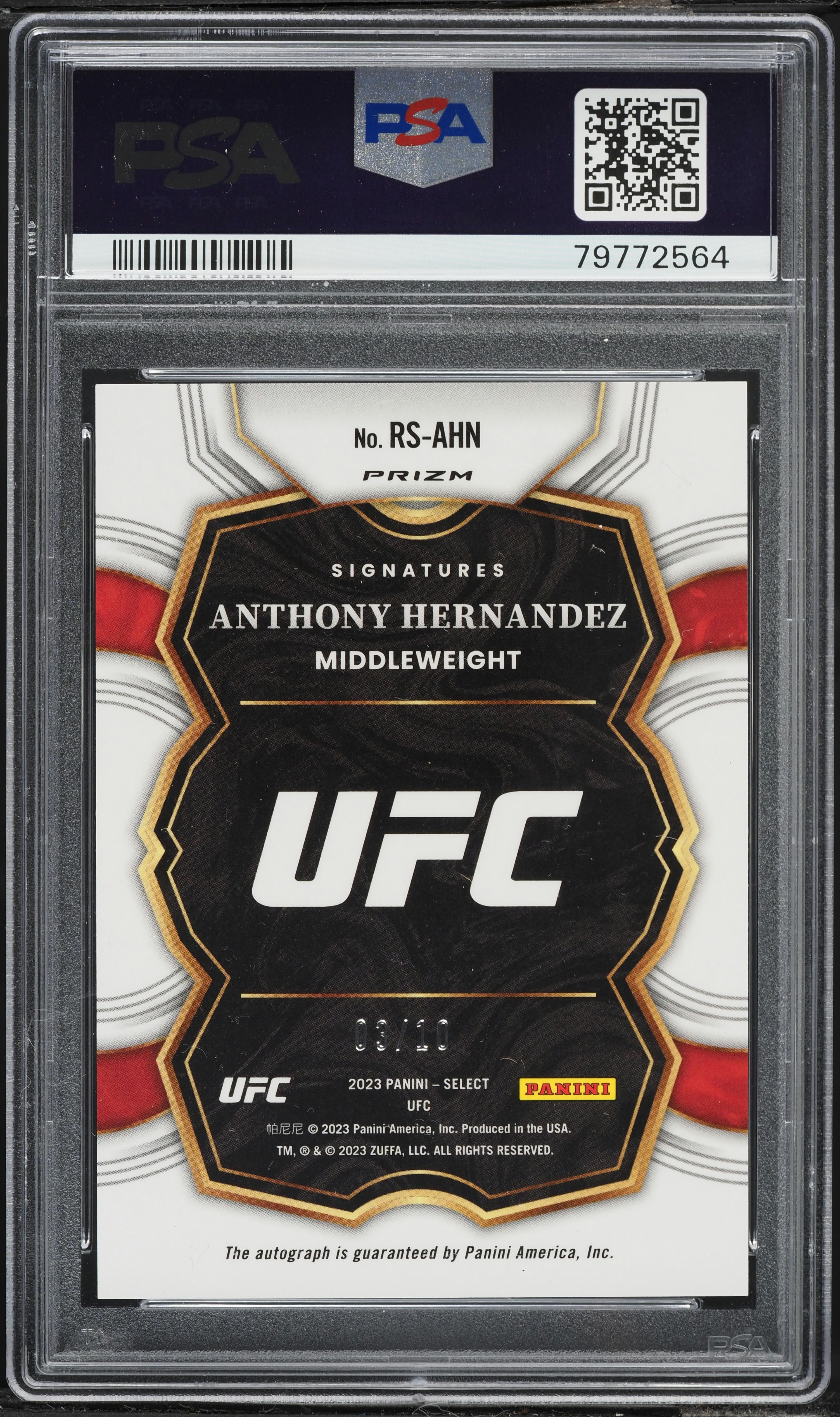2023 Select UFC Gold Anthony Hernandez ROOKIE AUTO /10 #RSAHN PSA