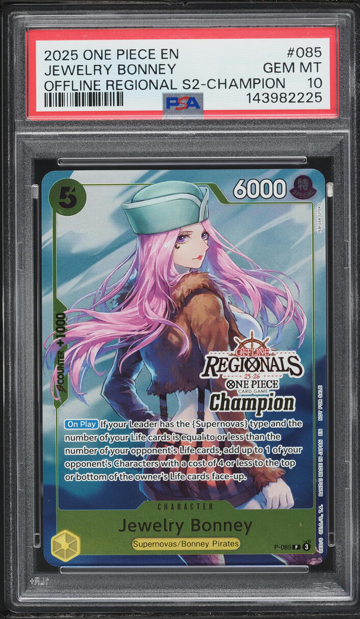 2025 One Piece Offline Regionals Season 2 Champion Jewelry Bonney #P-085 PSA 10 GEM MINT