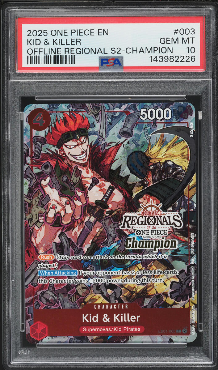 2025 One Piece Offline Regionals Season 2 Champion Kid & Killer #EB01-003 PSA 10 GEM MINT
