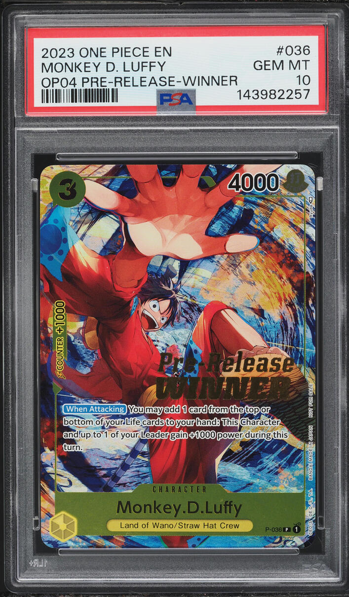 2023 One Piece Promo Pre Release Winner Monkey D. Luffy #P-036 PSA 10 GEM MINT