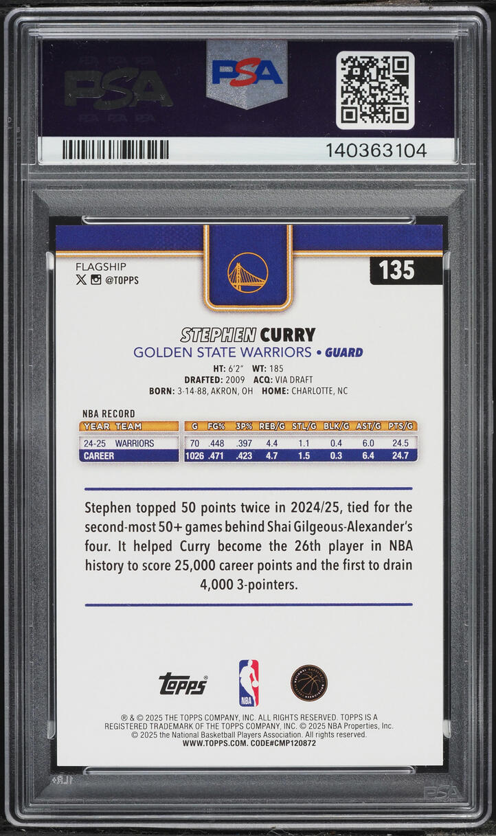 2025 Topps Gold Rainbow Stephen Curry /50 #135 PSA 10 GEM MINT