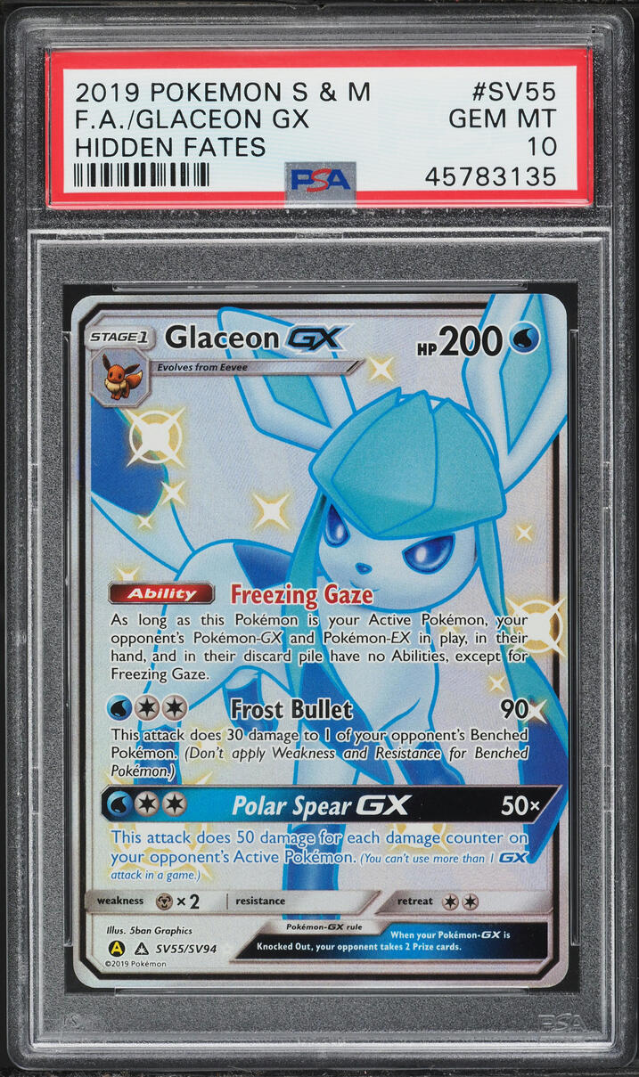 2019 Pokemon Sun & Moon Hidden Fates Full Art Glaceon GX #SV55 PSA 10 GEM MINT