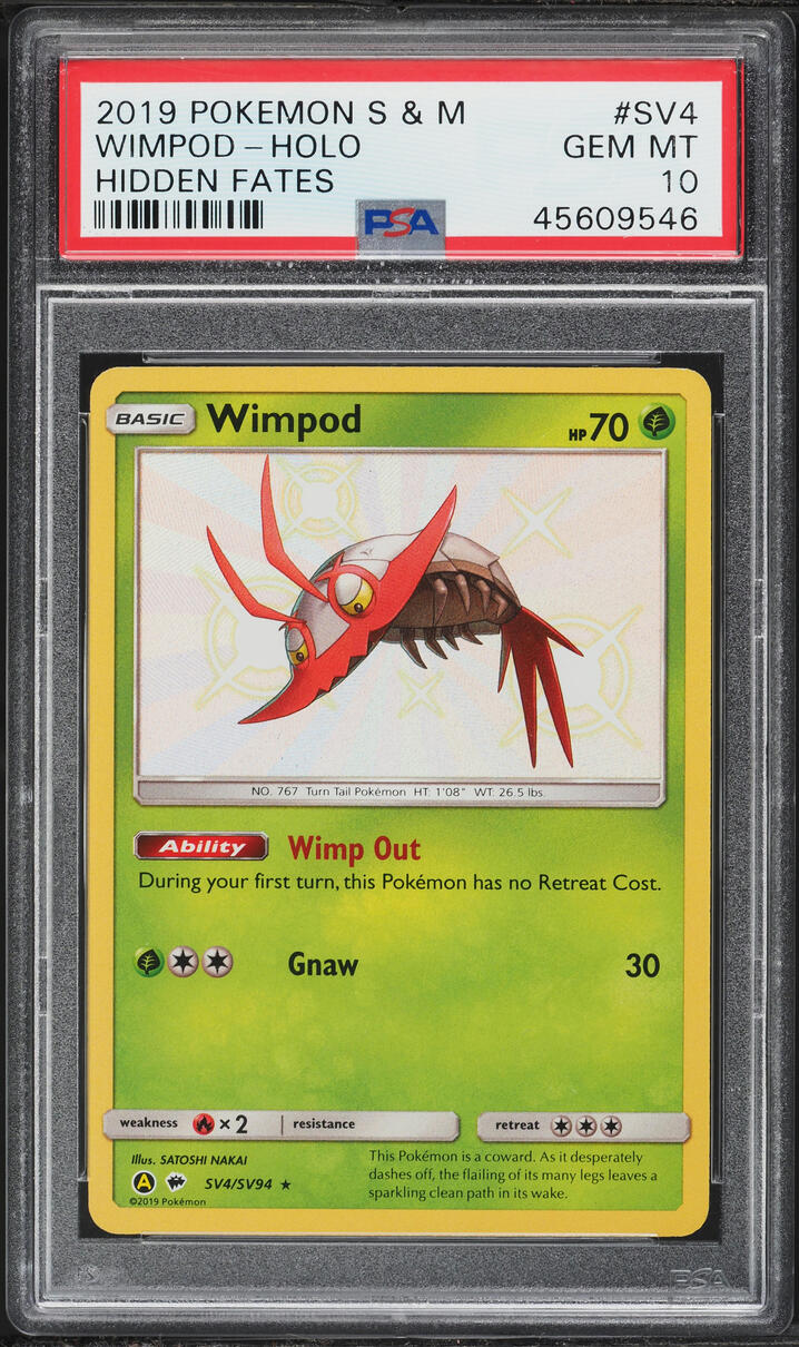 2019 Pokemon Sun & Moon Hidden Fates Shiny Wimpod #SV4 PSA 10 GEM MINT