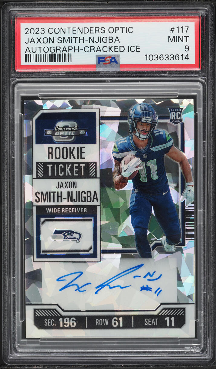2023 Panini Contenders Optic Cracked Ice Jaxon Smith-Njigba ROOKIE AUTO /22 #117 PSA 9 MINT