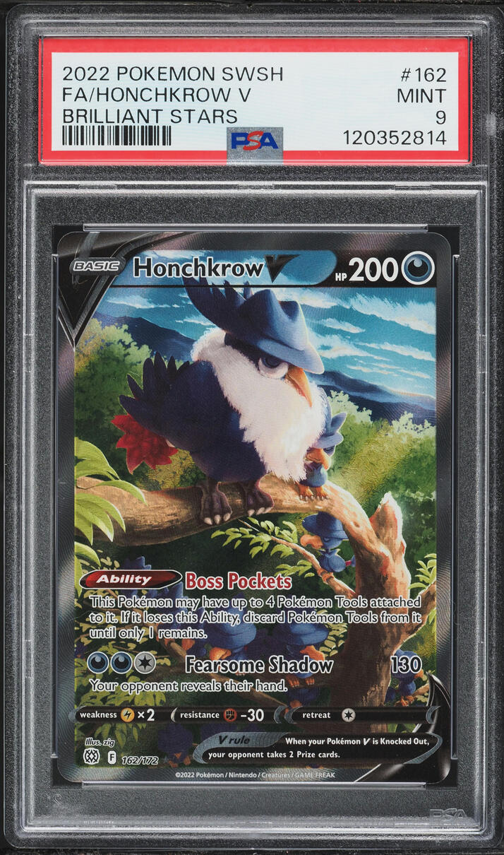2022 Pokemon Sword & Shield Brilliant Stars Full Art Honchkrow V #162 PSA 9 MINT
