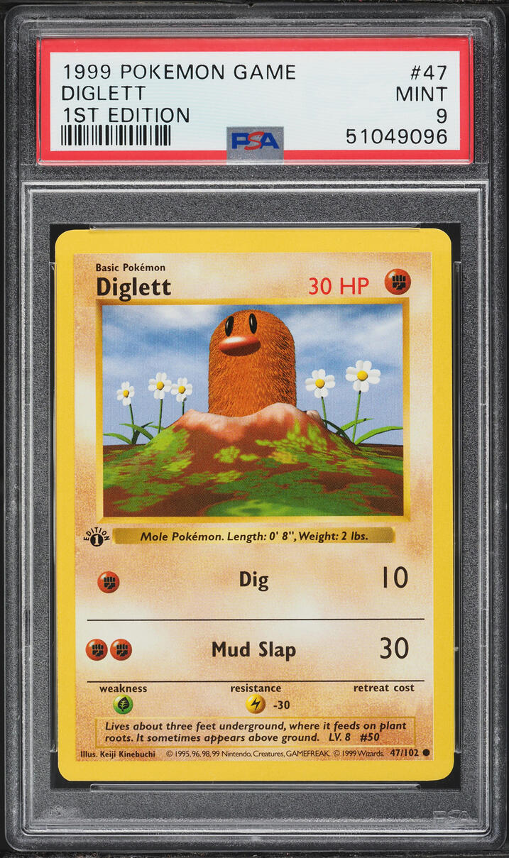 1999 Pokemon Base Set Shadowless 1st Edition Diglett #47 PSA 9 MINT