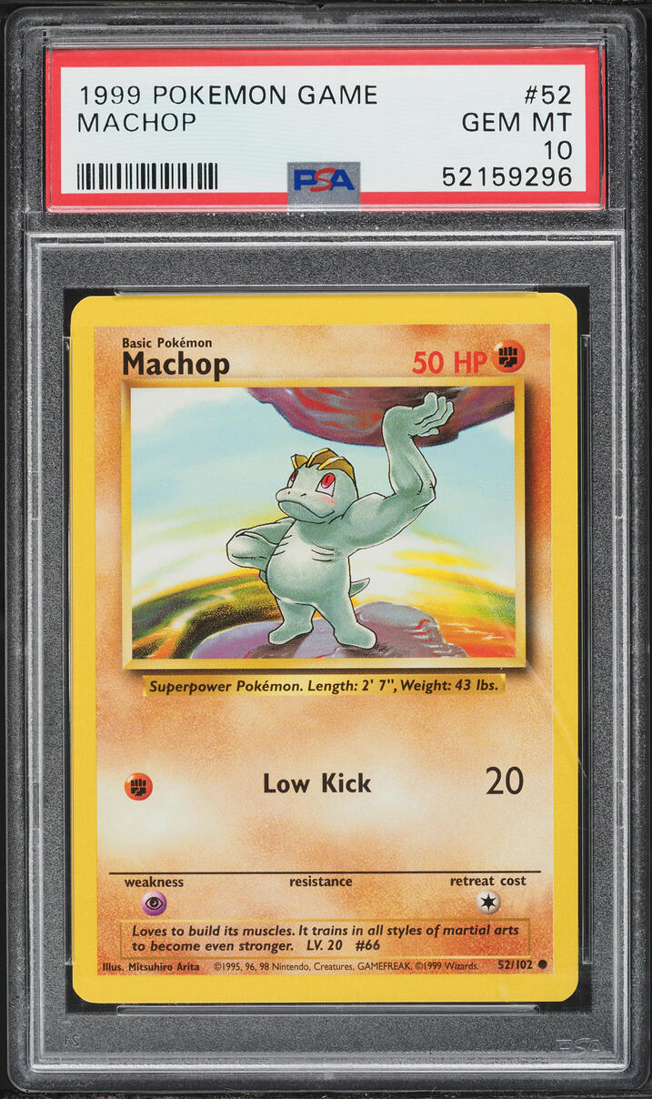 1999 Pokemon Base Set Machop #52 PSA 10 GEM MINT graded card