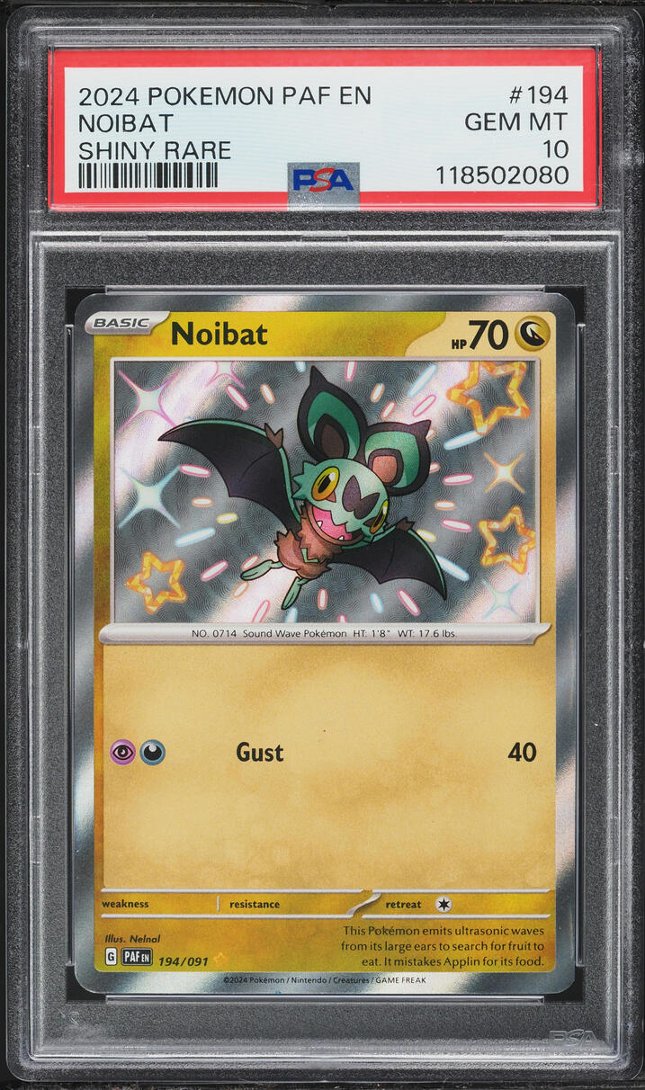 2024 Pokemon Scarlet & Violet Paldean Fates Shiny Rare Noibat #194 PSA 10 GEM MINT
