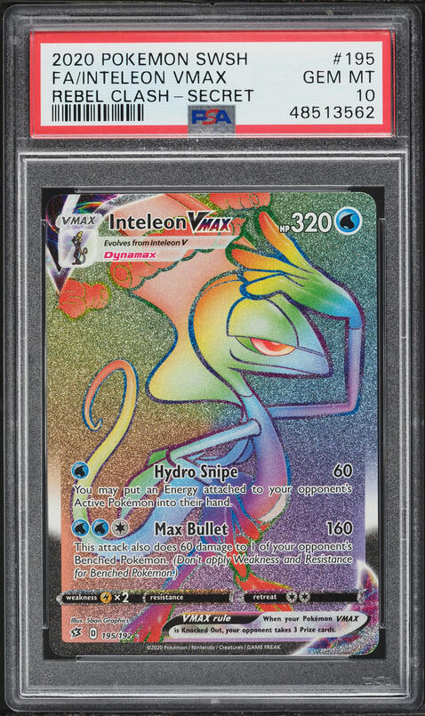 2020 Pokemon SWSH Rebel Clash Rainbow Rare Inteleon VMAX #195 PSA 10 GEM MINT