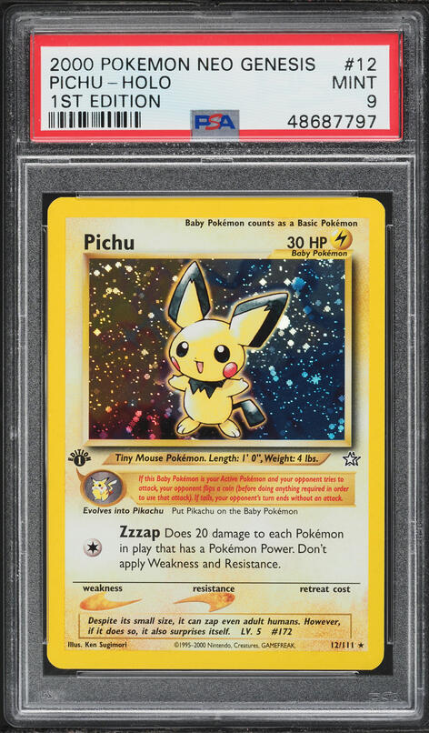 2000 Pokemon Neo Genesis 1st Edition Holo Pichu #12 PSA 9 MINT on