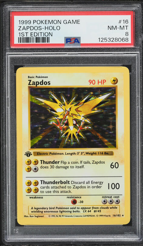 1999 Pokemon Base Set Shadowless 1st Edition Holo Zapdos #16 PSA 8 NM-MT