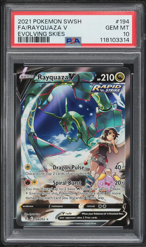 2021 Pokemon SWSH Evolving Skies Full Art Rayquaza V #194 PSA 10 GEM MINT
