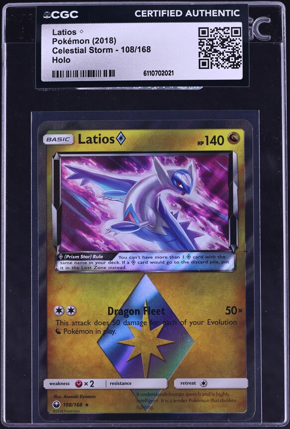 2018 Pokemon Sun & Moon Celestial Storm Holo Latios #108 CGC AUTH