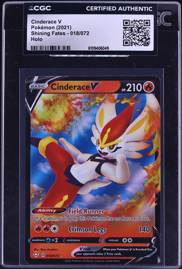 2021 Pokemon Sword & Shield Shining Fates Holo Cinderace V #018 CGC AUTH