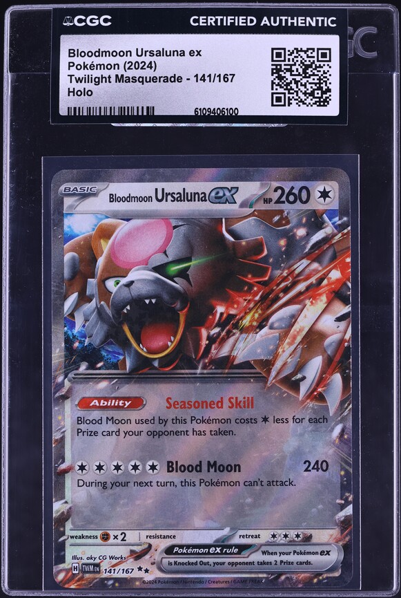 2024 Pokemon Scarlet & Violet Twilight Masquerade Holo Bloodmoon Ursaluna EX #141 CGC AUTH