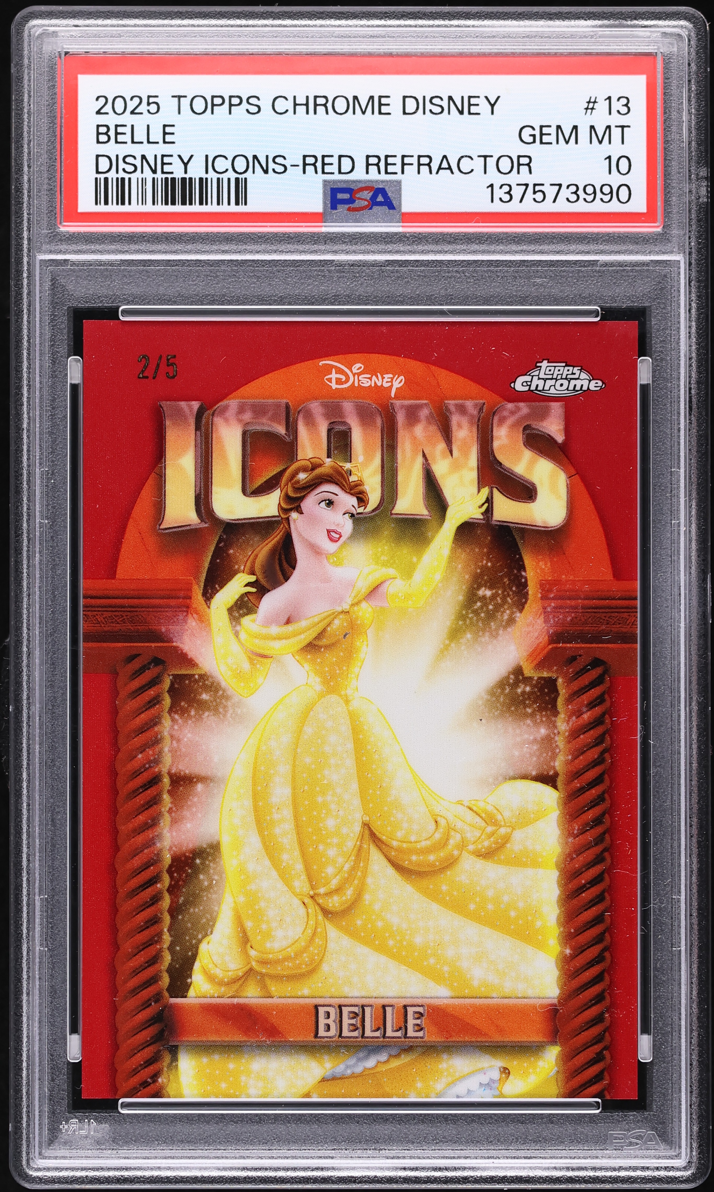 2025 Topps Chrome Disney Icons Red Refractor Belle /5 #13 PSA 10