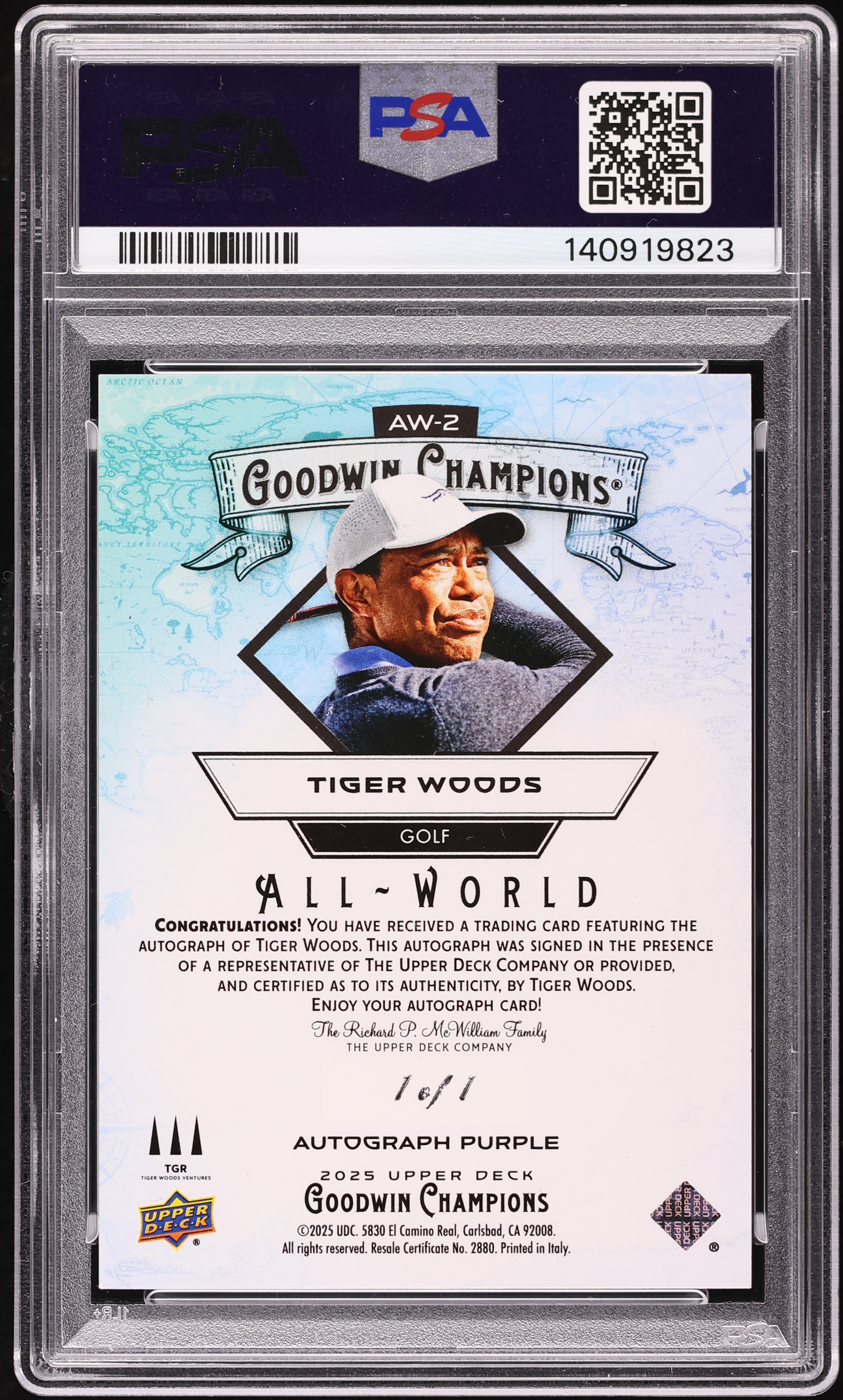 2025 Upper Deck Goodwin Champions All-World Purple Tiger Woods