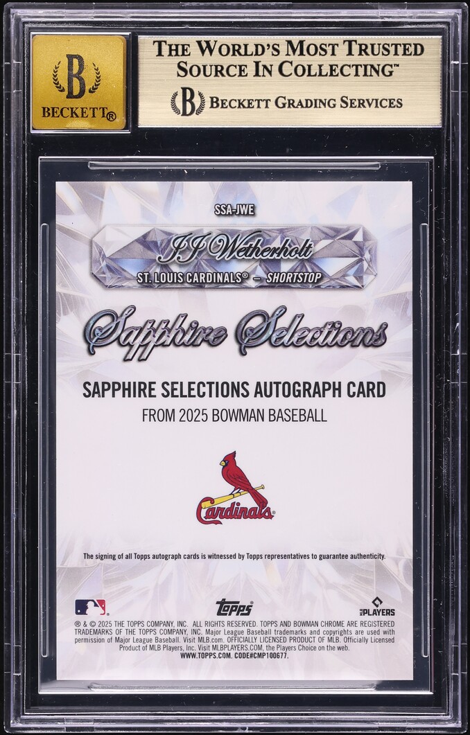 2025 Bowman Chrome Sapphire Selections JJ Wetherholt PROSPECT AUTO #SSAJWE BGS 9.5 GEM MINT