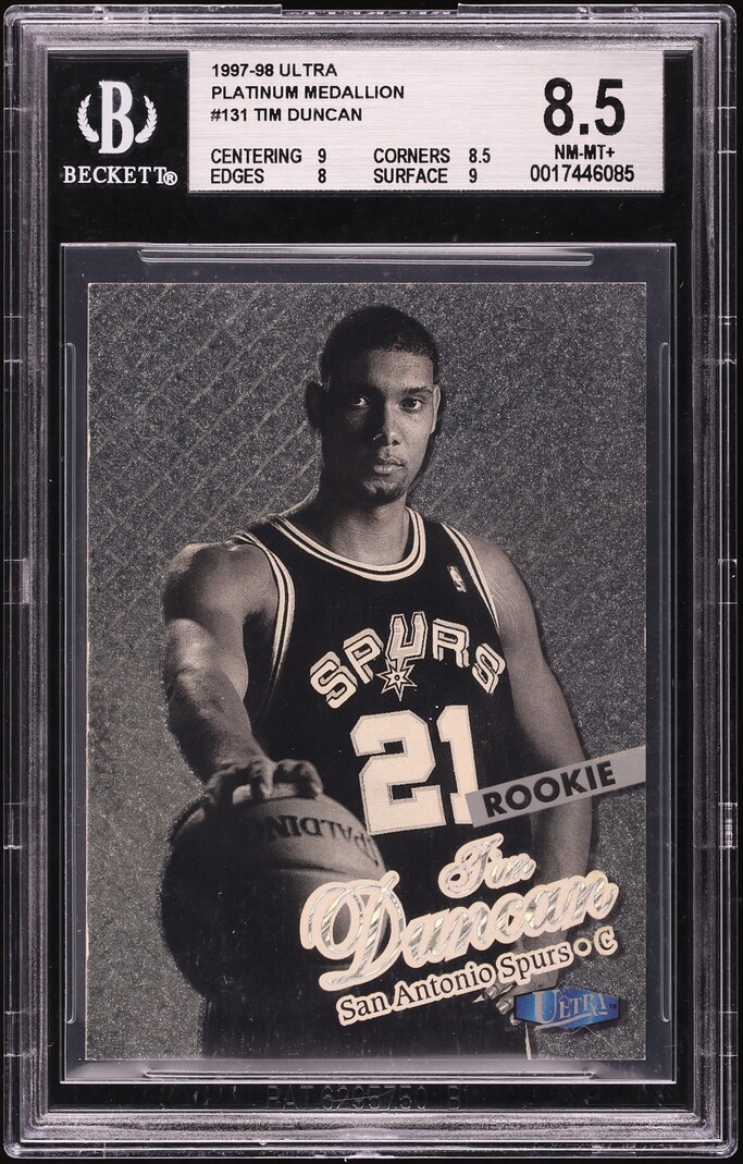 1997 Ultra Platinum Medallion Tim Duncan ROOKIE /100 #131P BGS 8.5 NM-MT+