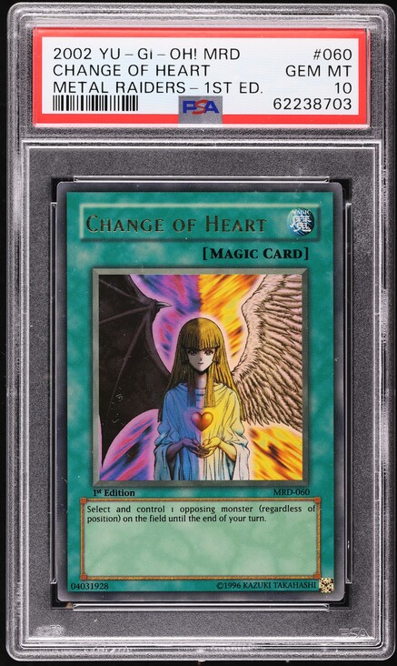 2002 Yu-Gi-Oh! Metal Raiders 1st Edition Change Of Heart #MRD-060 PSA 10  GEM MINT on Fanatics Collect