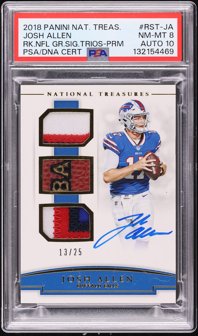 2018 National Treasures NFL Gear Trios Josh Allen ROOKIE PATCH AUTO DNA 10 /25 #RST-JA PSA 8