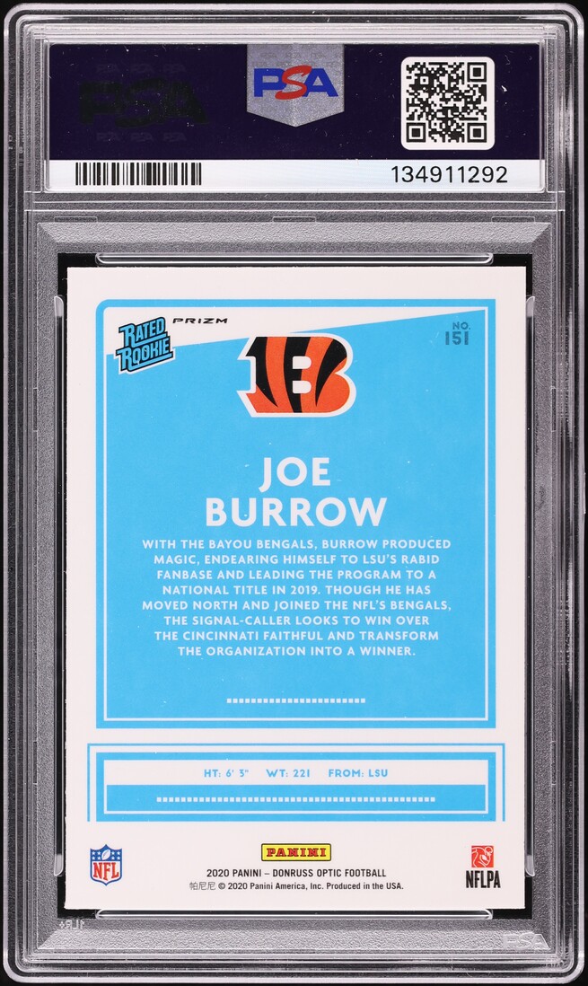 2020 Donruss Optic Red Stars Joe Burrow ROOKIE #151 PSA 10 GEM MINT