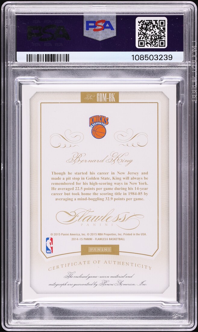 2014 Panini Flawless Greats Bernard King PATCH AUTO /25 #GDM-BK PSA 8 NM-MT