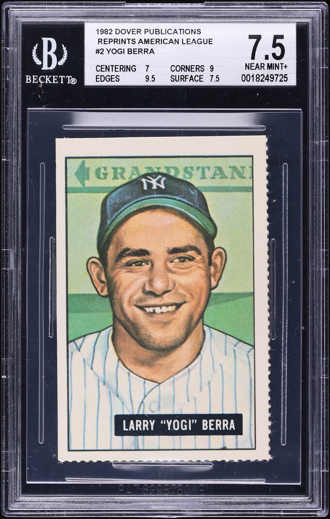 1982 Dover Publications Reprints American League Yogi Berra #2 BGS 7.5 NRMT+