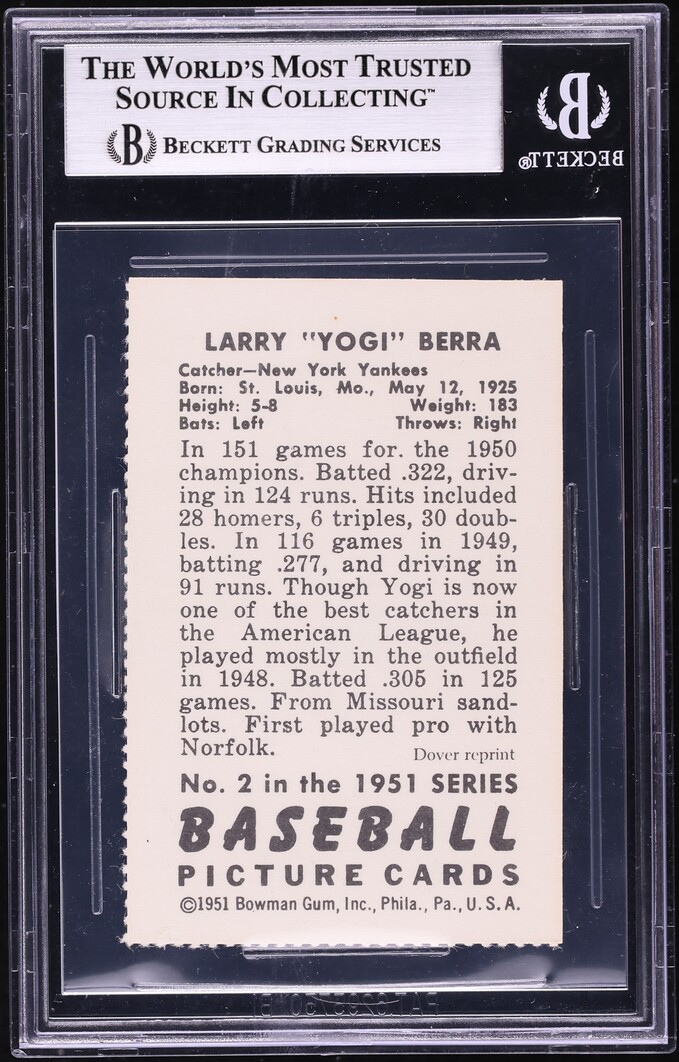 1982 Dover Publications Reprints American League Yogi Berra #2 BGS 7.5 NRMT+