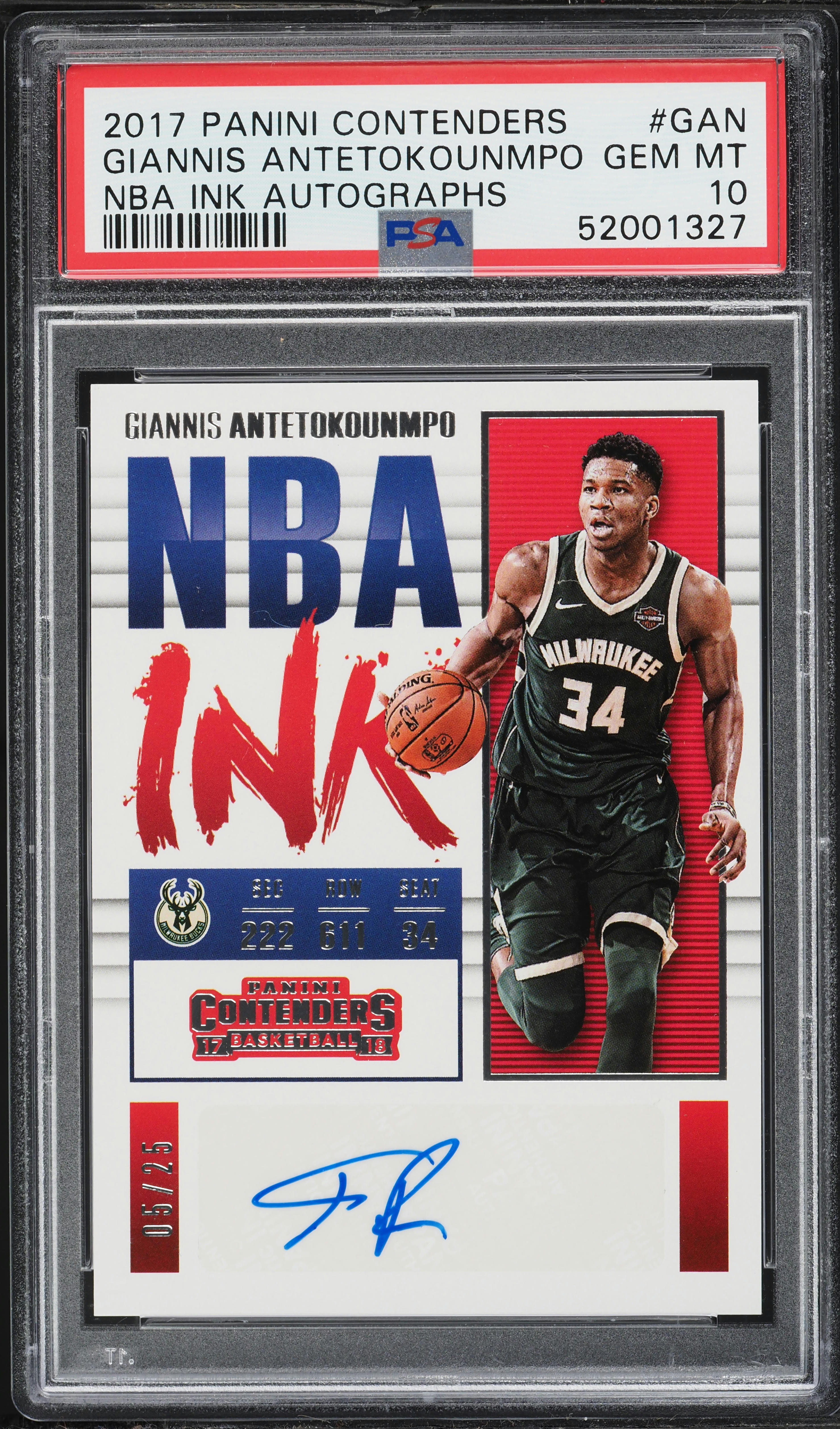 2017 Panini Contenders NBA Ink Giannis Antetokounmpo AUTO /25 #GAN