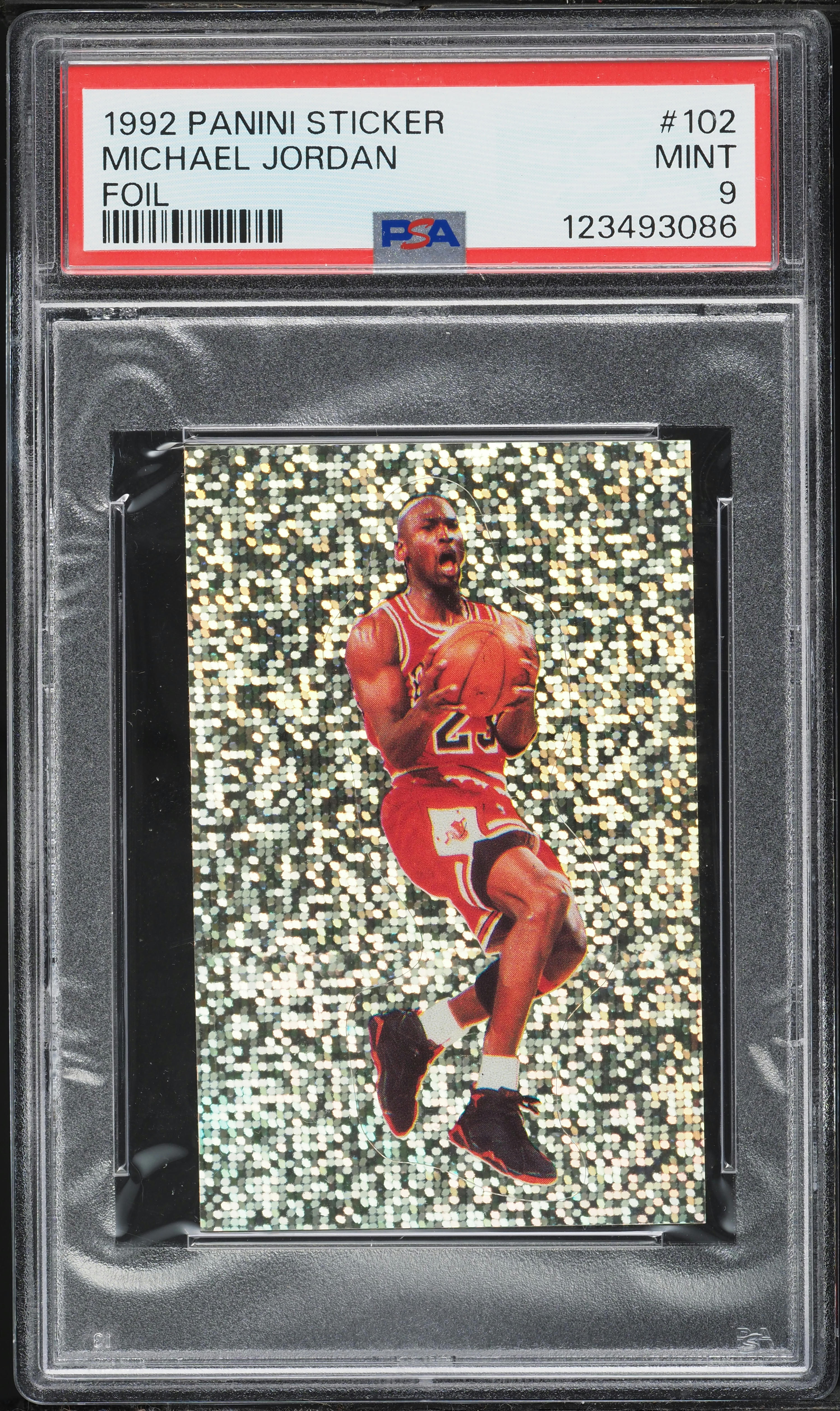 1992 Panini Sticker Foil Michael Jordan #102 PSA 9 MINT on 