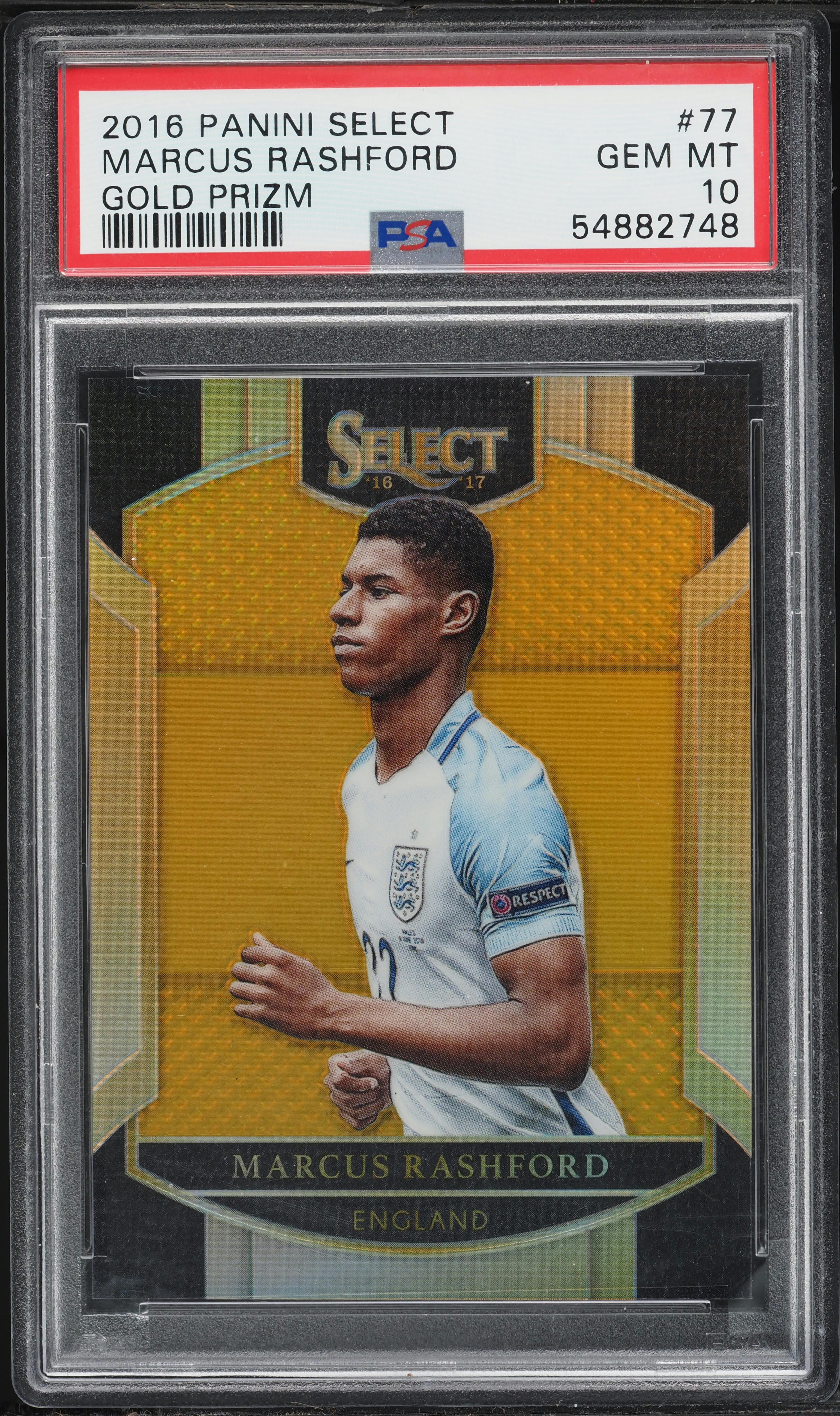 2016 Select Gold Prizm Marcus Rashford ROOKIE /10 #77 PSA 10 GEM