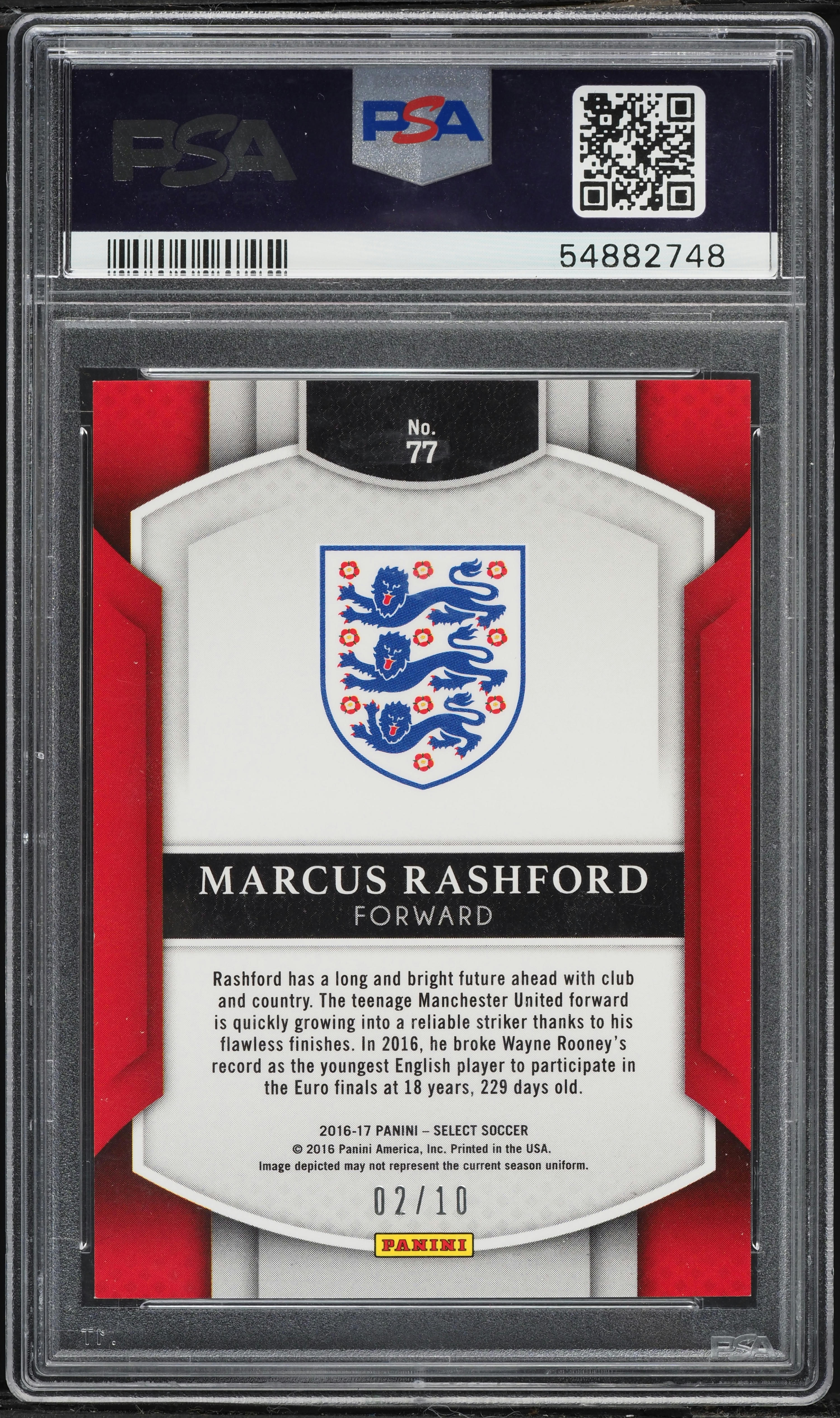 2016 Select Gold Prizm Marcus Rashford ROOKIE /10 #77 PSA 10 GEM