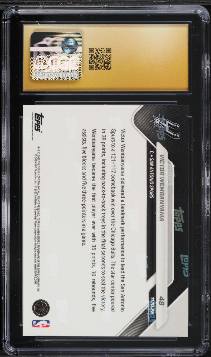 2025 Topps Now Victor Wembanyama #49 CGC 10 PRISTINE