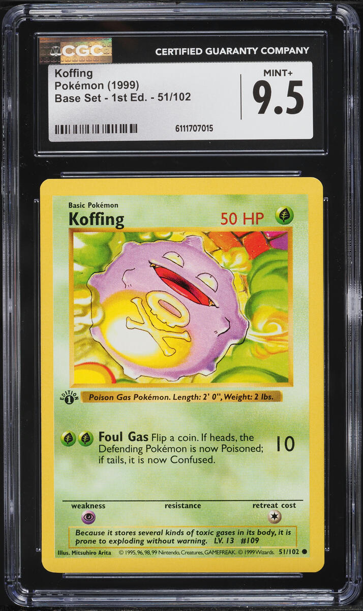 1999 Pokemon Base Set Shadowless 1st Edition Koffing #51 CGC 9.5 MINT+