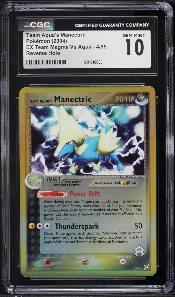 2004 Pokemon EX Team Magma Vs Aqua Reverse Holo Team Aqua's Manectric #4 CGC 10 GEM MINT