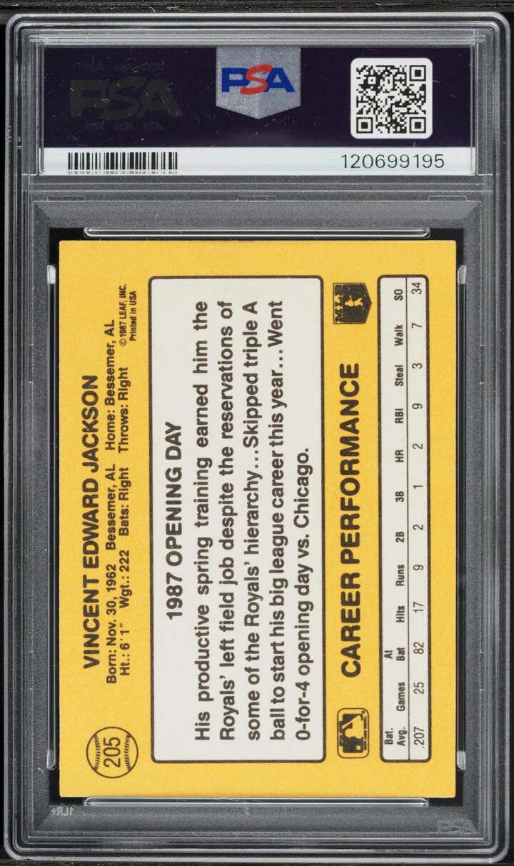1987 Donruss Opening Day Bo Jackson ROOKIE #205 PSA 8 NM-MT