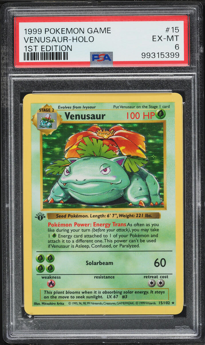 1999 Pokemon Base Set Shadowless 1st Edition Holo Venusaur #15 PSA 6 EXMT