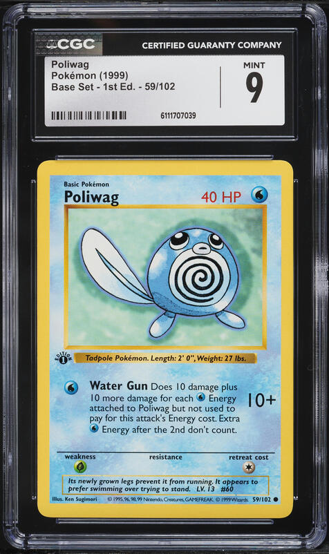 1996 Pokemon Japanese Base Set No Rarity Symbol Poliwag #60 PSA 9
