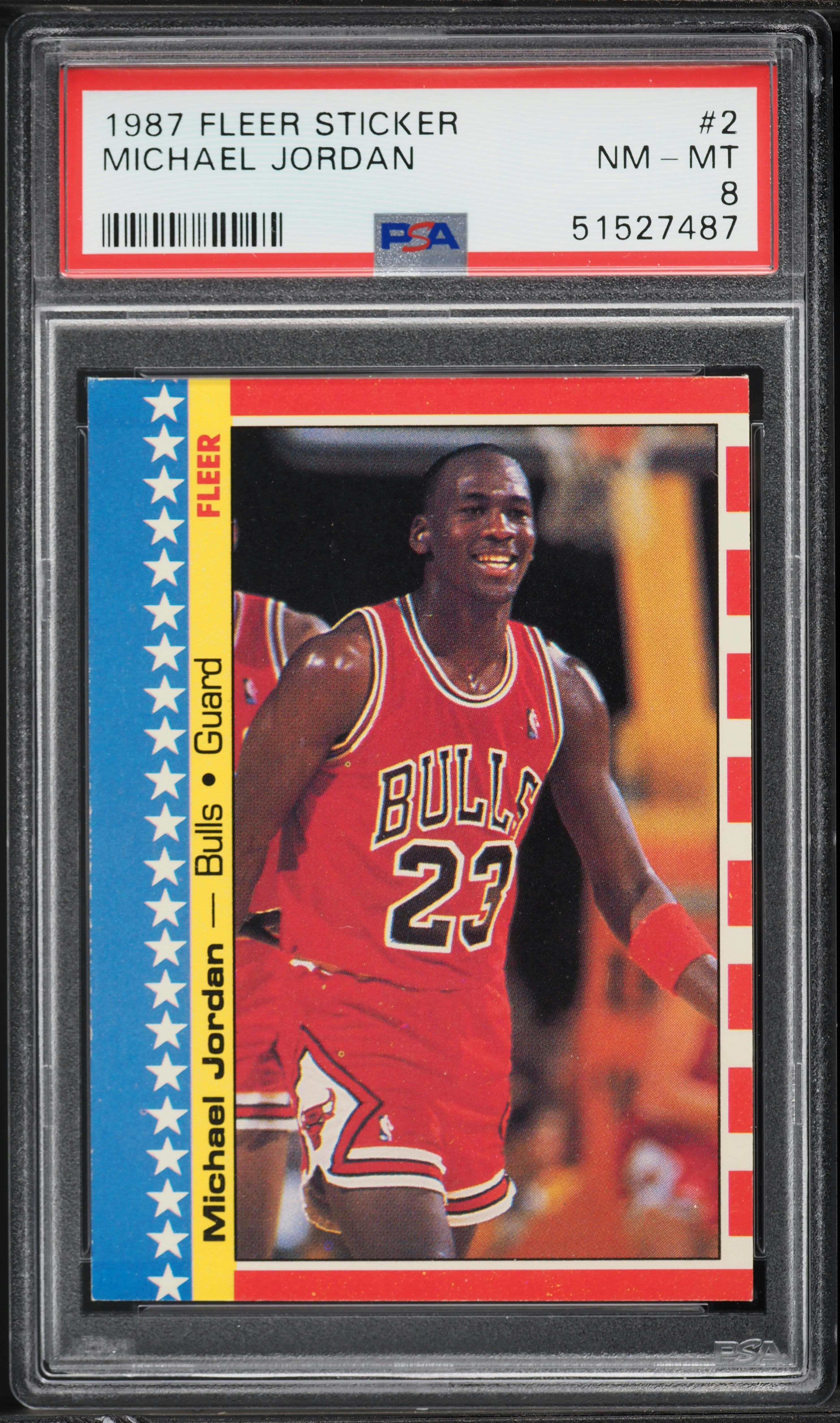 1987 Fleer Sticker Michael Jordan #2 PSA 8 NM-MT on Fanatics Collect