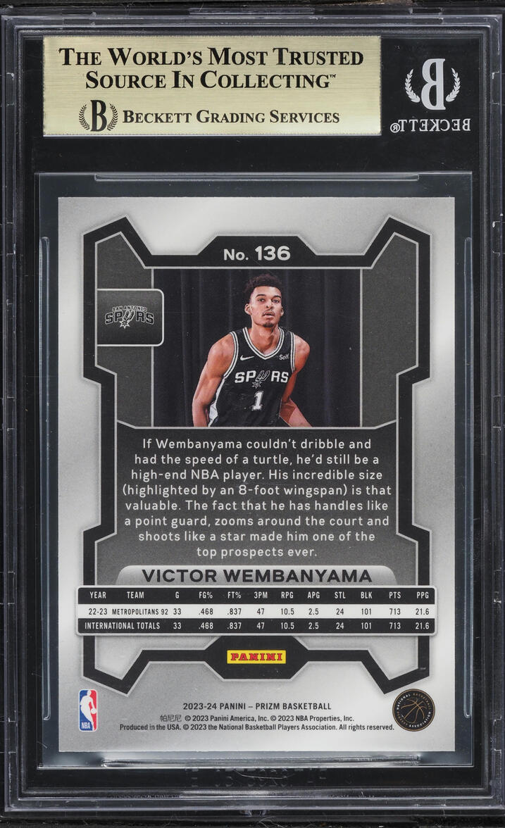 2023 Panini Prizm Victor Wembanyama ROOKIE #136 BGS 10 PRISTINE