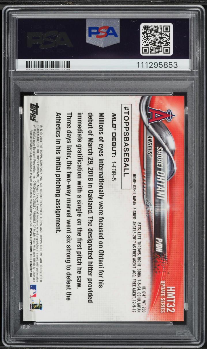 2018 Topps Chrome Update Shohei Ohtani ROOKIE #HMT32 PSA 10 GEM MINT