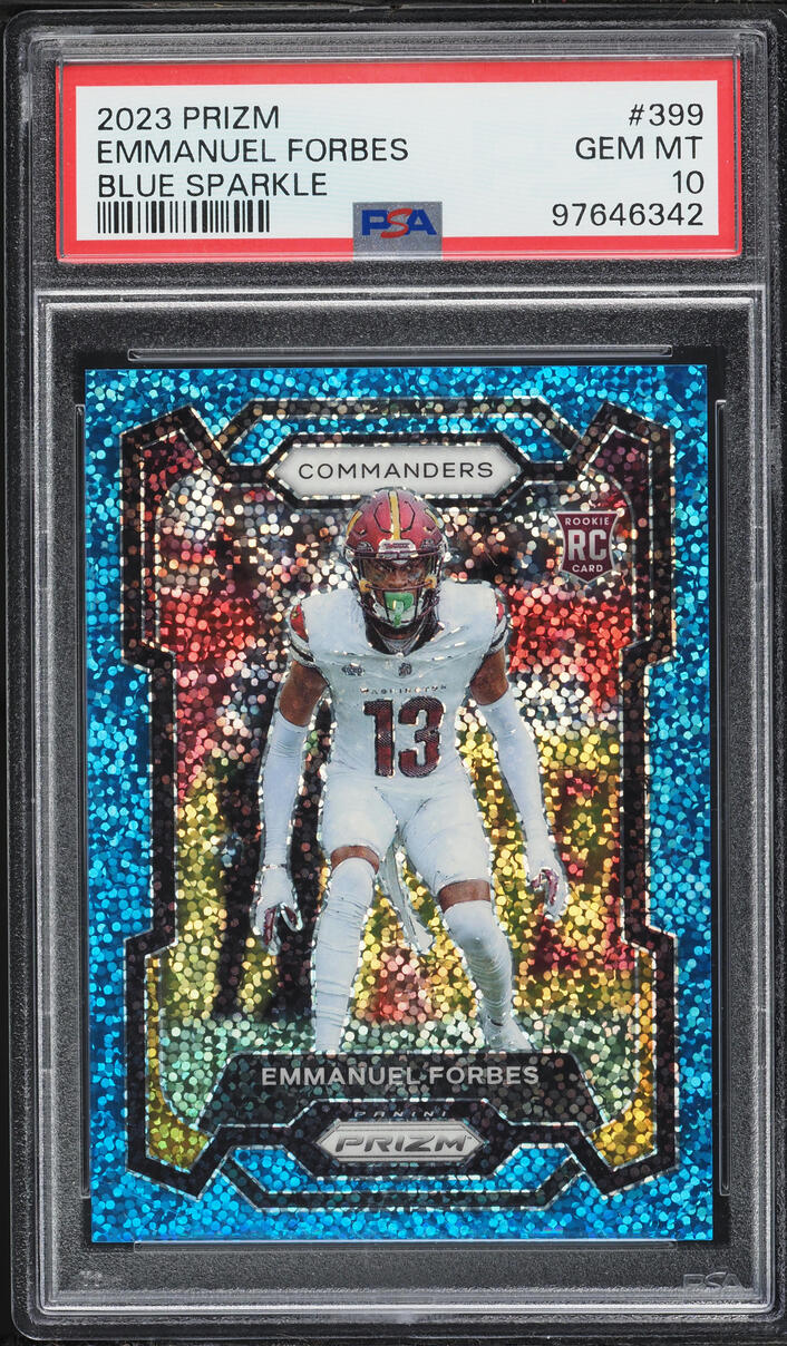 2023 Panini Prizm Blue Sparkle Emmanuel Forbes ROOKIE /96 #399 PSA 10 GEM MINT