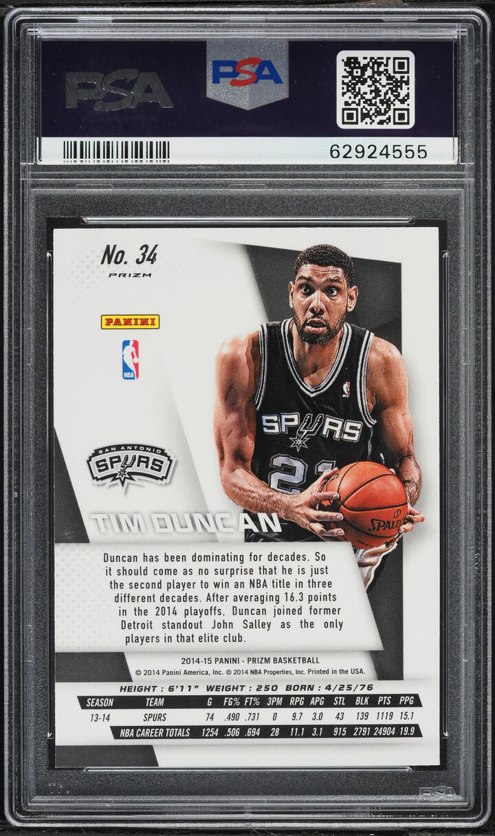 2014 Panini Prizm Blue & Green Mosaic Tim Duncan #34 PSA 10 GEM