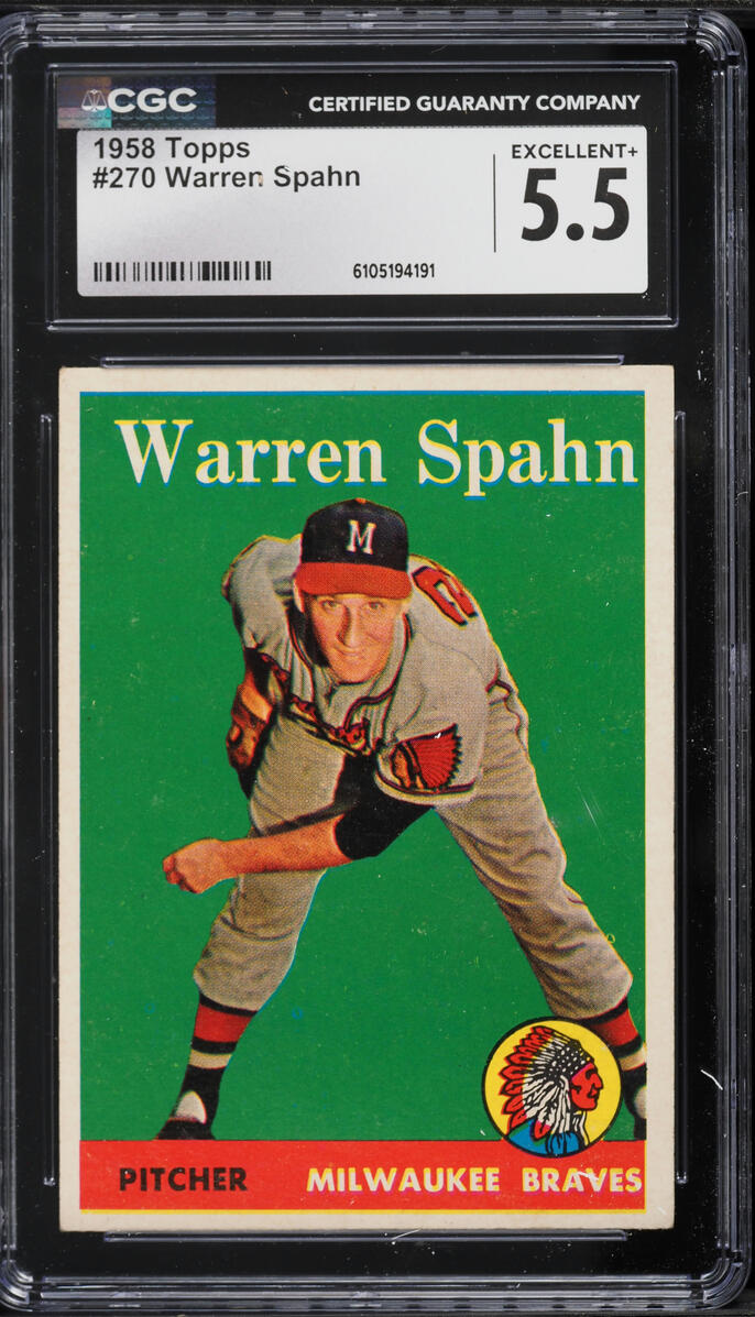 1958 Topps Warren Spahn #270 CGC 5.5 EX+