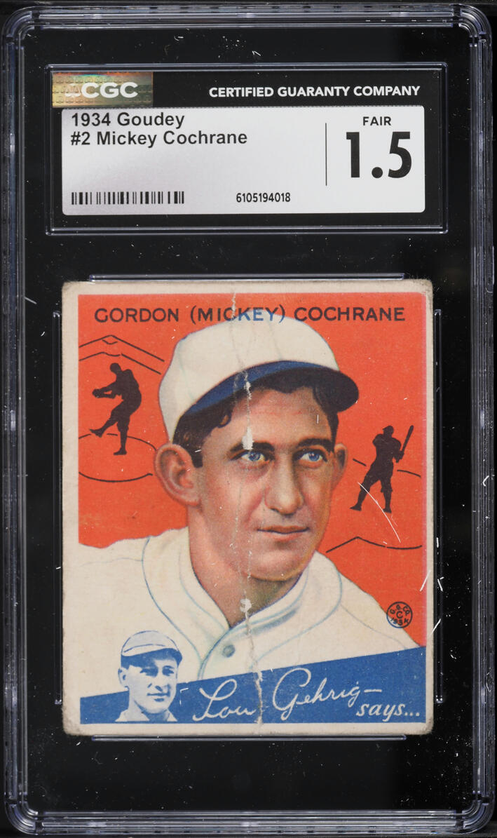 1934 Goudey Mickey Cochrane #2 CGC 1.5 FR
