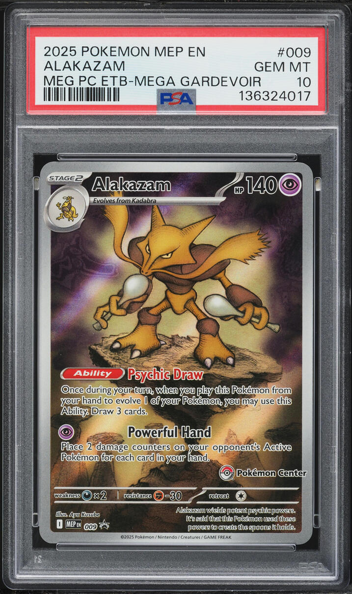 2025 Pokemon Mega Evolution Promo Center ETB Mega Gardevoir Full Art Alakazam #9 PSA 10 GEM