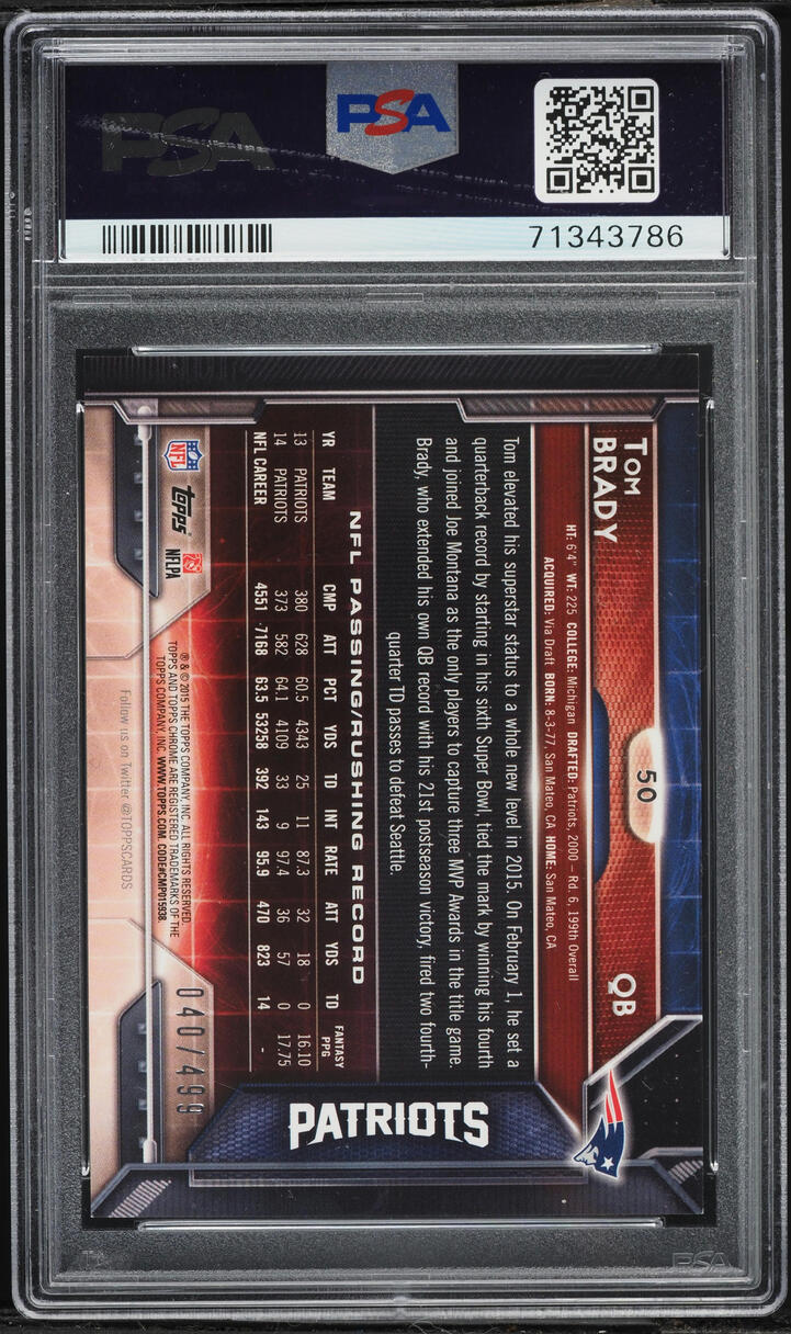 2015 Topps Chrome Camo Refractor Tom Brady /499 #50 PSA 8 NM-MT